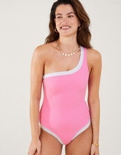 One-Shoulder Textured Swimsuit, Pink (PINK), large