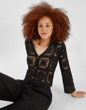 Crochet Cardigan, Black (BLACK), large