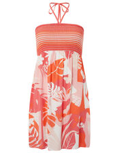 Printed Bandeau Beach Dress, Orange (CORAL), large