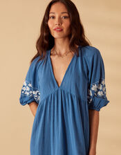 Maxi Floral Embroidered Dress, Blue (BLUE), large
