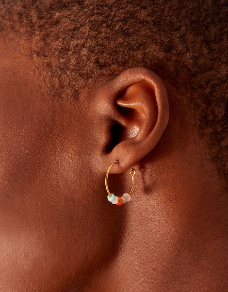 14ct Gold-Plated Healing Stone Hoop Earrings, , large