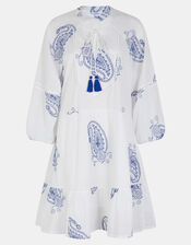 Embroidered Long Sleeve Mini Dress, Ivory (IVORY), large