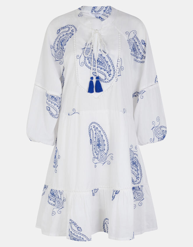 Embroidered Long Sleeve Mini Dress, Ivory (IVORY), large