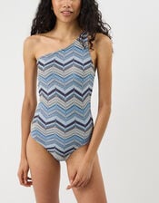 Zig Zag Crochet One-Shoulder Swimsuit, Multi (MULTI), large