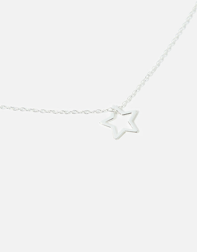 Sterling Silver Cut-Out Star Pendant Necklace, , large