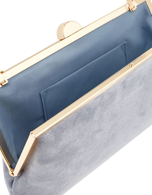 Suedette Clipframe Clutch Bag, Blue (BLUE), large