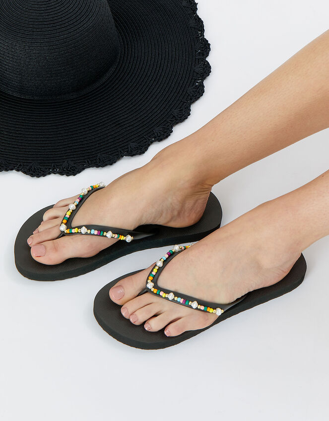 Beaded Flip Flops, Black (BLACK), large