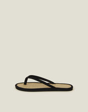 Plain Seagrass Flip Flops, Black (BLACK), large