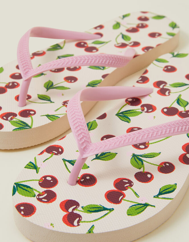 Cherry Print Flip Flops, Red (RED), large