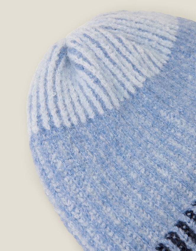 Colour Block Ribbed Knit Beanie Hat, , large