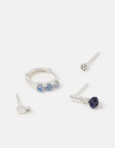 4-Pack Sterling Silver-Plated Blue Quartz Earrings, , large