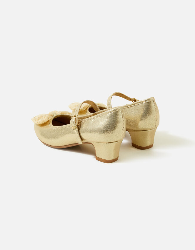 Girls Mesh Bow Flamenco Heels, Gold (GOLD), large