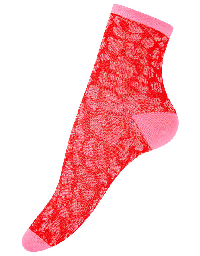 Slinky Leopard Socks, Red (RED), large