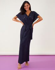 Geometric Jacquard Wrap Dress, Blue (NAVY), large