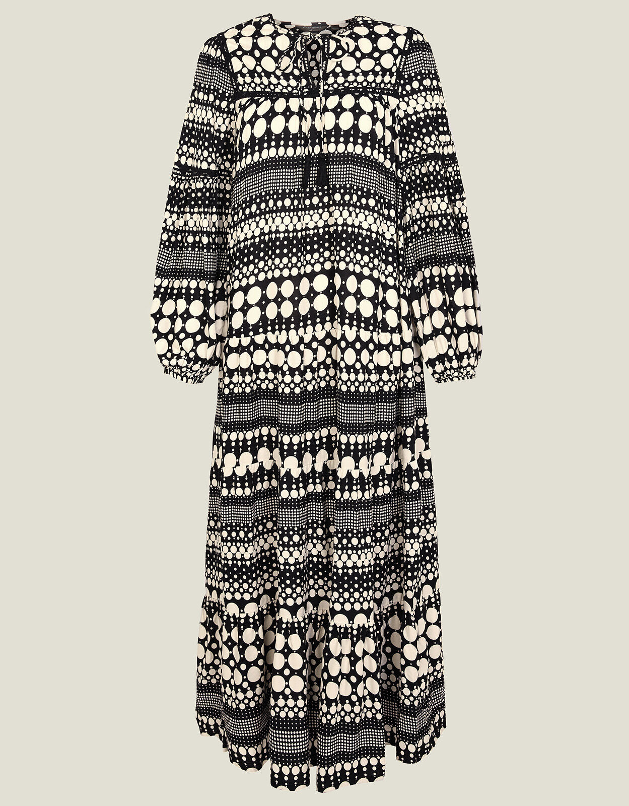 Long white dress sales with black spots