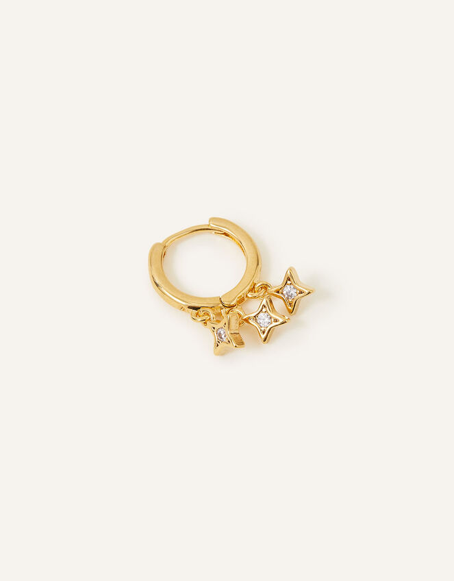 14ct Gold-Plated Single Sparkle Star Huggie Hoop, , large