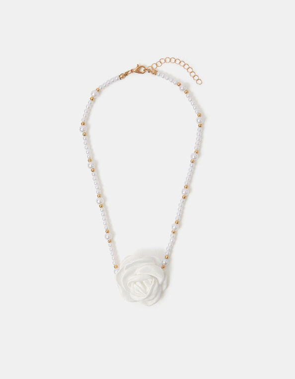 Girls Corsage Rose Pearl Necklace, , large