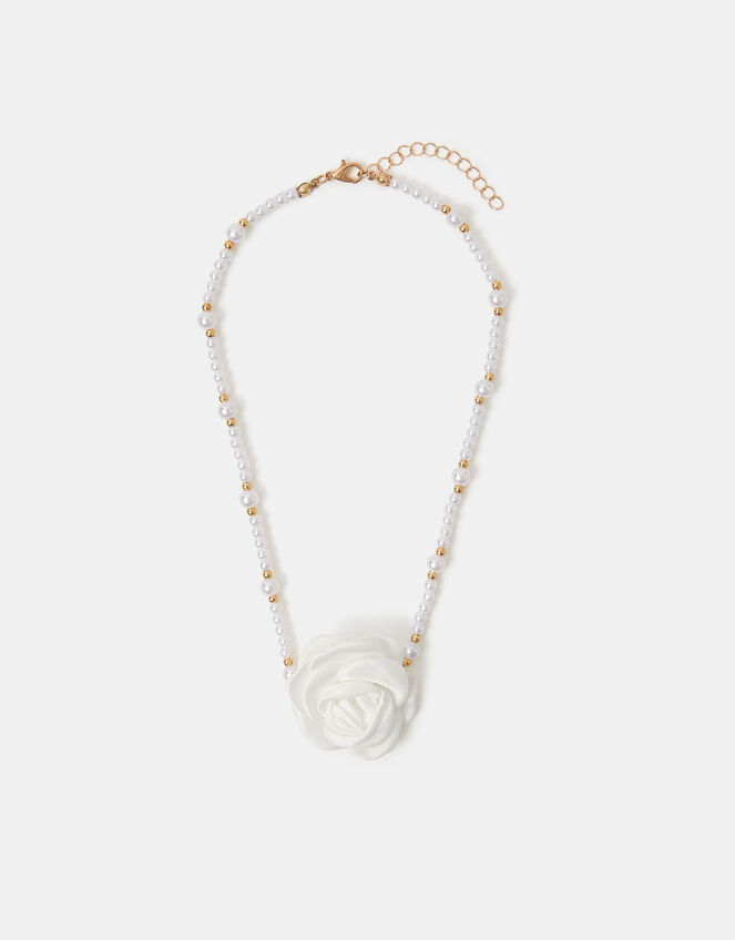 Girls Corsage Rose Pearl Necklace, , large