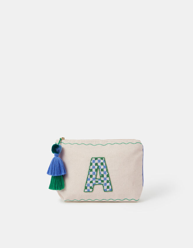 Initial Beaded Make Up Bag, Natural (NATURAL), large