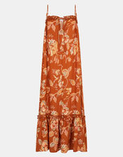 Sleeveless Floral Shimmer Maxi Dress, Orange (RUST), large