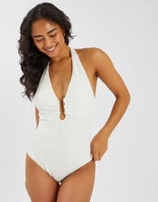 Seashell Halter Swimsuit, White (WHITE), large