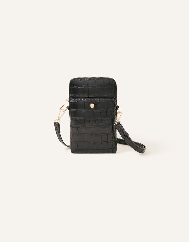 Faux Croc Cross-Body Phone Bag, , large