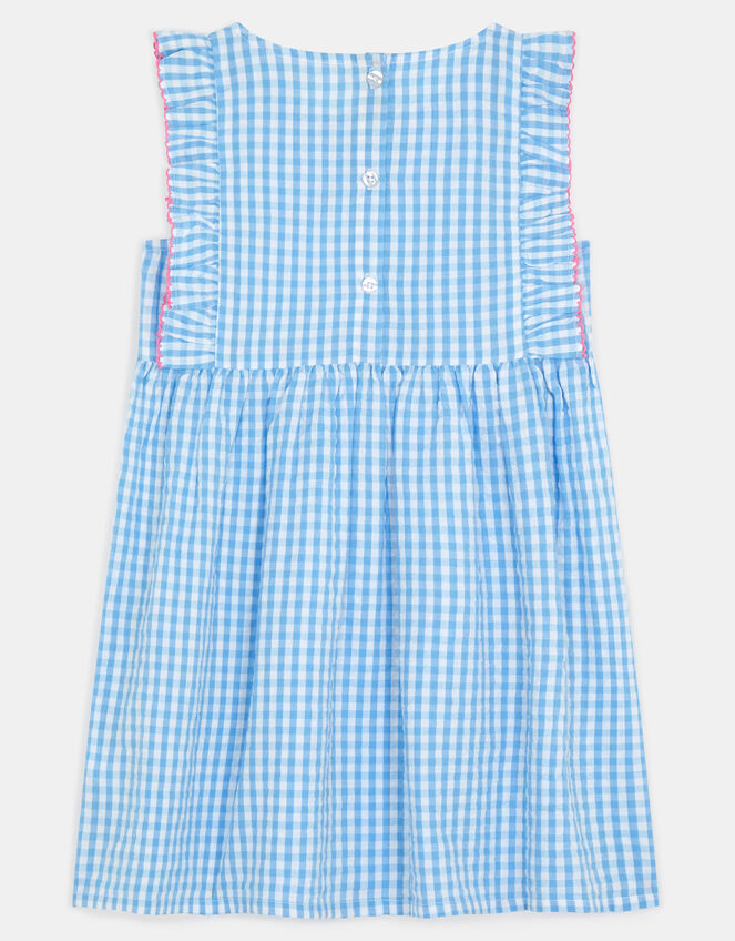 Girls Cherry Gingham Dress, Blue (BLUE), large