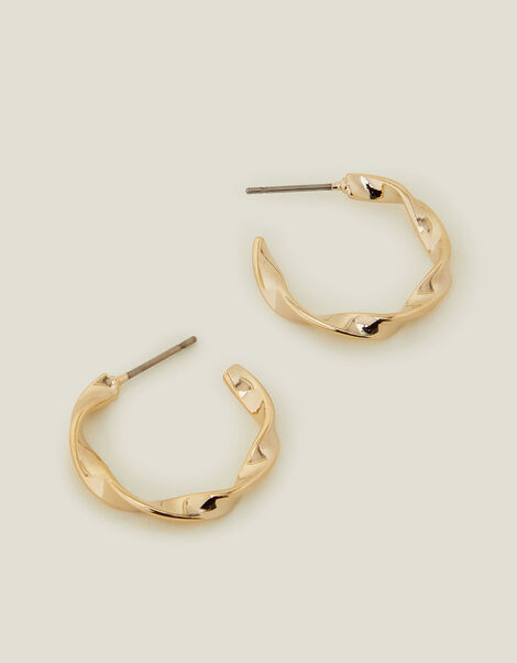 14ct Gold-Plated Twist Hoop Earrings, , large