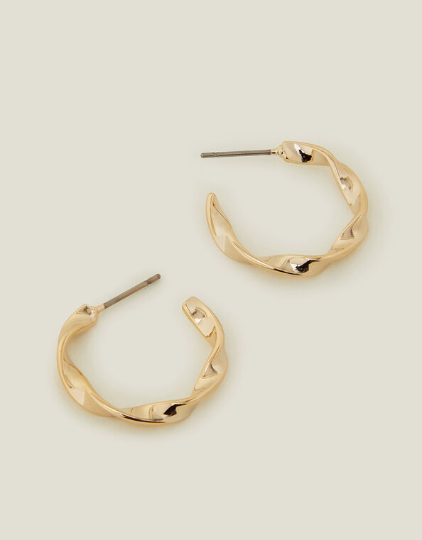 14ct Gold-Plated Twist Hoop Earrings, , large