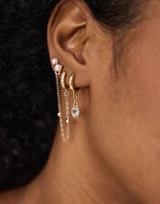 4-Pack Stone Stud & Chain Hoop Earrings, Gold (GOLD), large