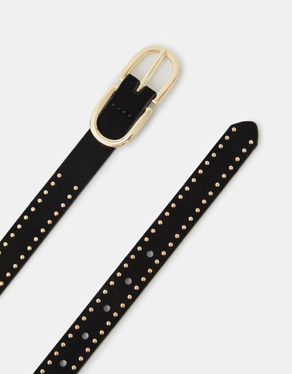 Suede Studded Skinny Belt , Black (BLACK), large