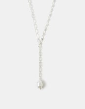 Sterling Silver-Plated Pearl Lariat Necklace, , large
