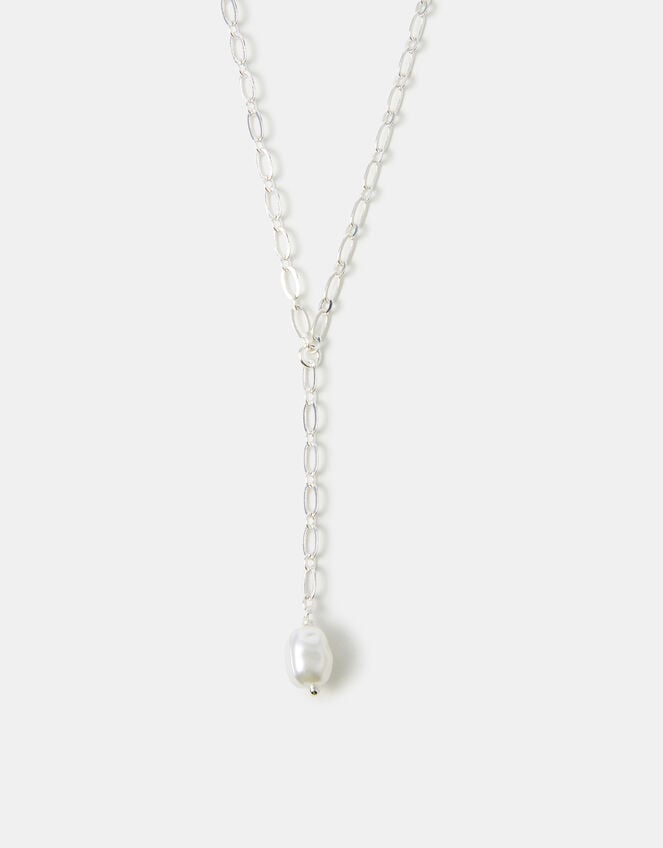 Sterling Silver-Plated Pearl Lariat Necklace, , large