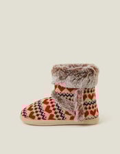 Fair Isle Faux Fur Boot Slippers, Multi (BRIGHTS MULTI), large