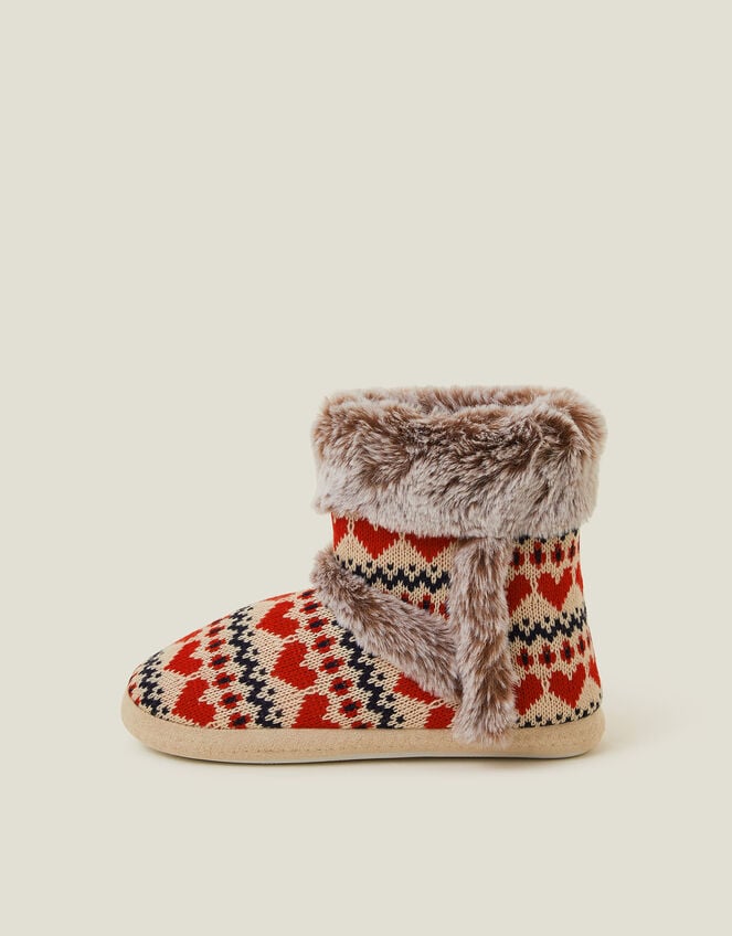 Fair Isle Faux Fur Boot Slippers, Multi (BRIGHTS MULTI), large
