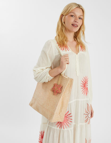 Metallic Woven Starfish Shopper Bag, , large
