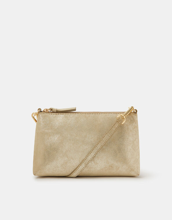 Glitter Leather Crossbody Bag, Gold (GOLD), large