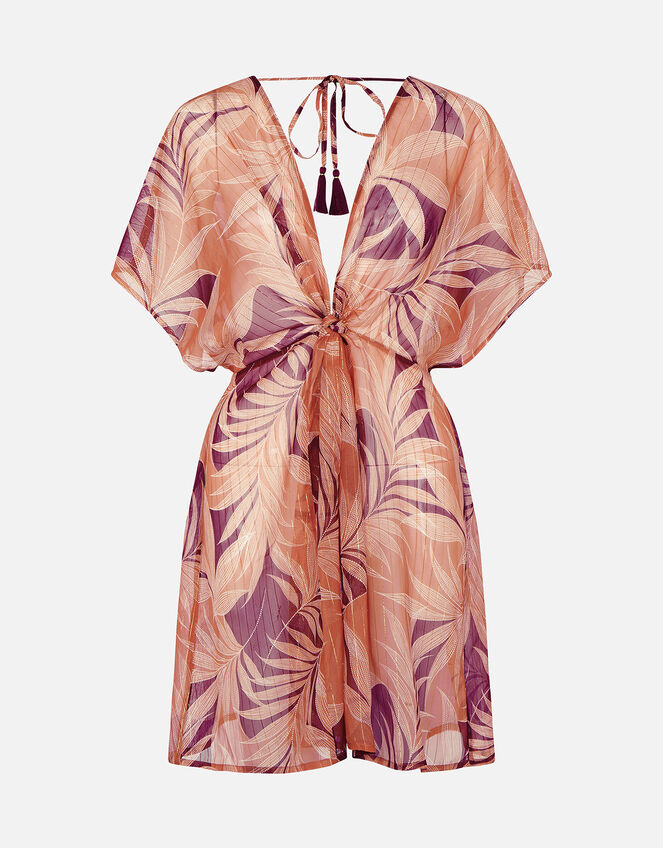 Palm Print Chiffon Kaftan, Orange (RUST), large