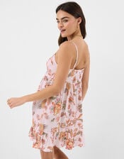 Floral Print Mini Dress, Ivory (IVORY), large