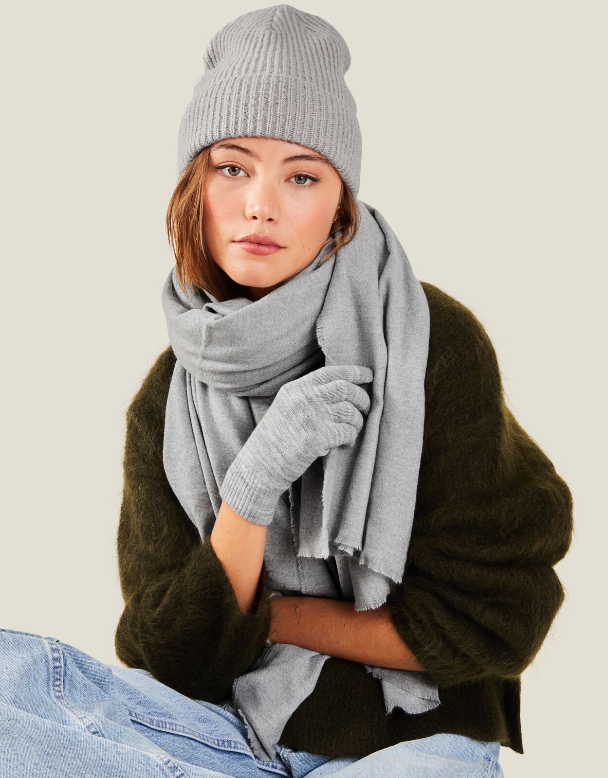 Grey bobble best sale hat and scarf