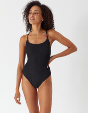 Crinkle Cross Strap Swimsuit, Black (BLACK), large