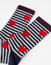 Nautical Stripe Heart Socks, , large
