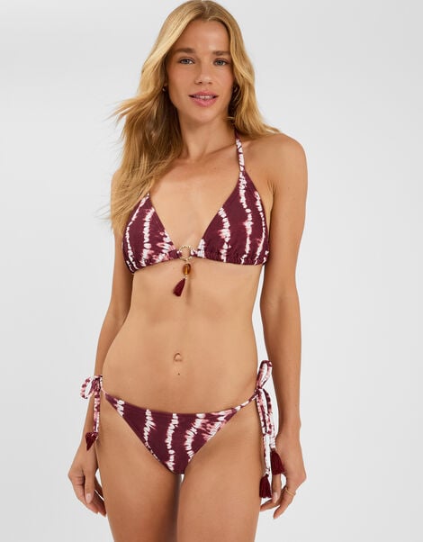 Tie Dye Tie Side Bikini Bottoms, Red (BURGUNDY), large