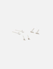 Sterling Silver Sparkly Stud Set of Three, , large