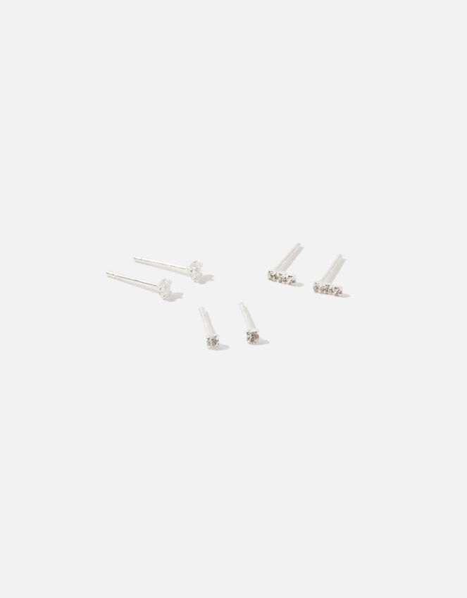 Sterling Silver Sparkly Stud Set of Three, , large