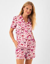 Bow Print Satin Short Pyjamas Set, Pink (PINK), large