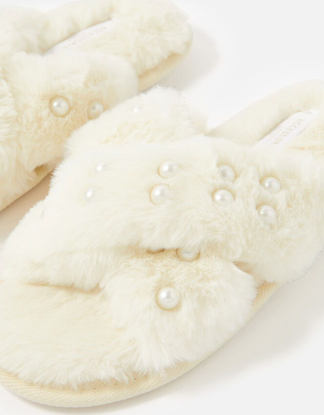 Faux Fur Pearl Sliders, Cream (CREAM), large