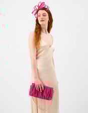 Ruched Faux Suede Clutch Bag, Pink (FUCHSIA), large