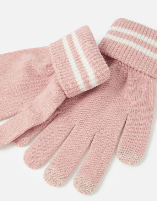Varsity Stripe Touchscreen Gloves, Pink (PALE PINK), large