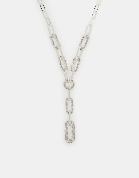 Diamanté Link Lariat Necklace, , large